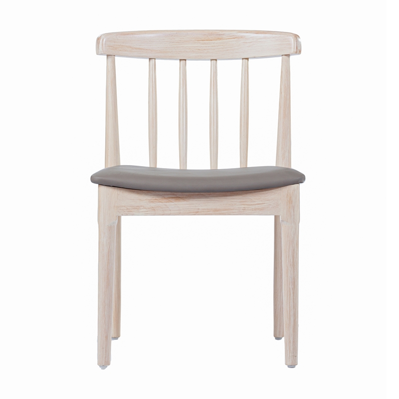 Pemberly Row Solid Wood Dining Chair with Padded Seat in Antique White/Beige