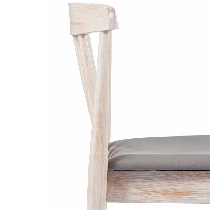 Pemberly Row Solid Wood Dining Chair with Padded Seat in Antique White/Beige