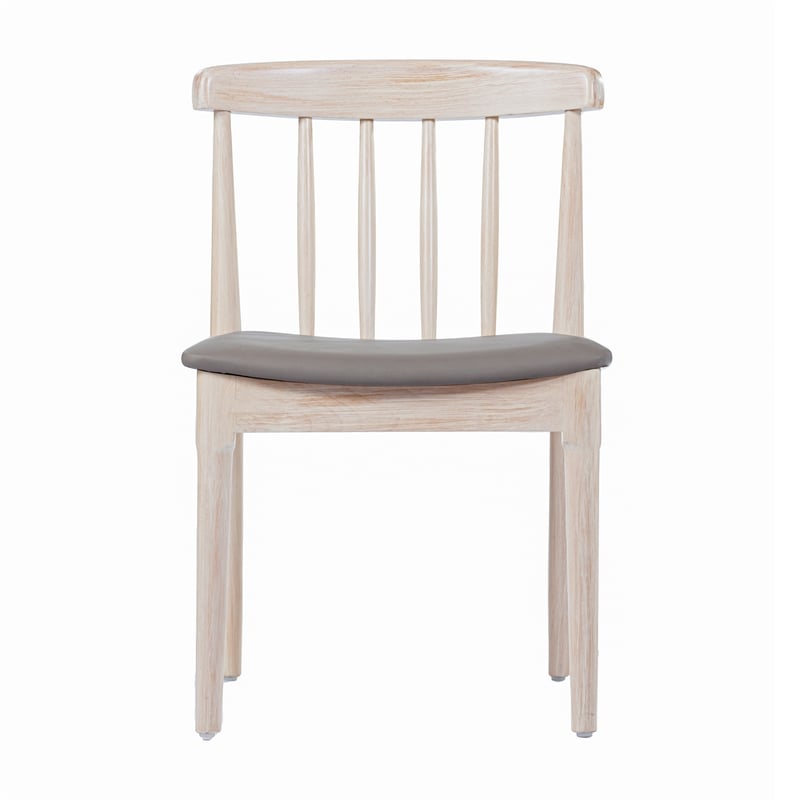 Pemberly Row Solid Wood Dining Chair with Padded Seat in Antique White/Beige