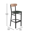Pemberly Row Metal Barstool with Seat and Wood Boomerang Back in Green/Natural