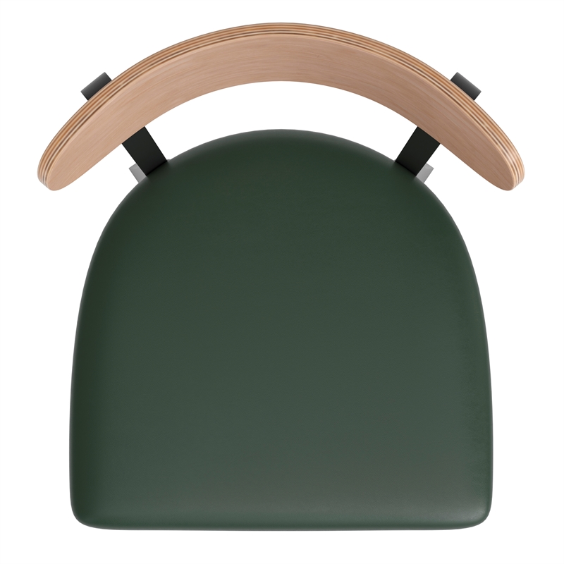 Pemberly Row Metal Barstool with Seat and Wood Boomerang Back in Green/Natural