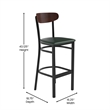 Pemberly Row Metal Barstool with Seat and Wood Boomerang Back in Green/Walnut