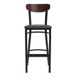 Pemberly Row Metal Barstool with Seat and Wood Boomerang Back in Green/Walnut