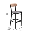 Pemberly Row Metal Barstool with Seat and Wood Boomerang Back in Gray/Natural