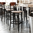 Pemberly Row Metal Barstool with Seat and Wood Boomerang Back in Gray/Walnut