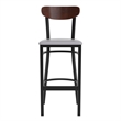 Pemberly Row Metal Barstool with Seat and Wood Boomerang Back in Gray/Walnut