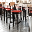 Pemberly Row Metal Barstool with Seat and Wood Boomerang Back in Red/Natural