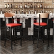 Pemberly Row Metal Barstool with Seat and Wood Boomerang Back in Red/Natural