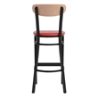 Pemberly Row Metal Barstool with Seat and Wood Boomerang Back in Red/Natural