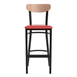 Pemberly Row Metal Barstool with Seat and Wood Boomerang Back in Red/Natural