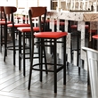 Pemberly Row Metal Barstool with Seat and Wood Boomerang Back in Red/Walnut