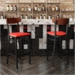 Pemberly Row Metal Barstool with Seat and Wood Boomerang Back in Red/Walnut
