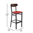 Pemberly Row Metal Barstool with Seat and Wood Boomerang Back in Red/Walnut
