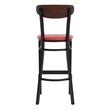 Pemberly Row Metal Barstool with Seat and Wood Boomerang Back in Red/Walnut