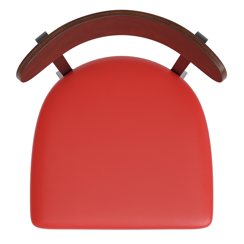 Pemberly Row Metal Barstool with Seat and Wood Boomerang Back in Red/Walnut