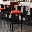 Pemberly Row Metal Barstool with Seat and Wood Boomerang Back in Red/Walnut