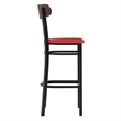 Pemberly Row Metal Barstool with Seat and Wood Boomerang Back in Red/Walnut