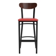 Pemberly Row Metal Barstool with Seat and Wood Boomerang Back in Red/Walnut