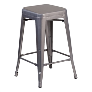 Pemberly Row Indoor Counter Stool with Poly Resin Colorful Seat in Silver/Gray