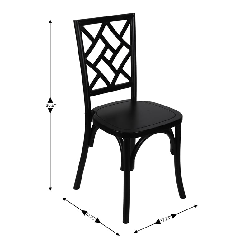 Pemberly Row Wood Stackable Dining Chair with Intricate Back Detail - Black