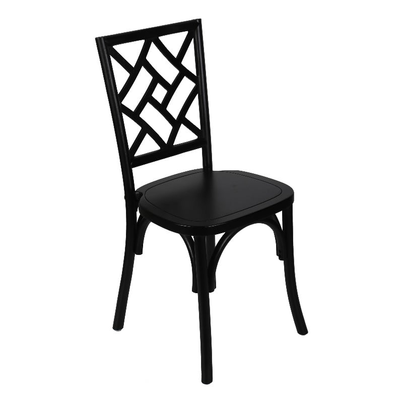 Pemberly Row Wood Stackable Dining Chair with Intricate Back Detail - Black