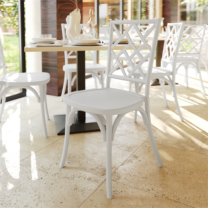 Pemberly Row Wood Stackable Dining Chair with Intricate Back Detail - White
