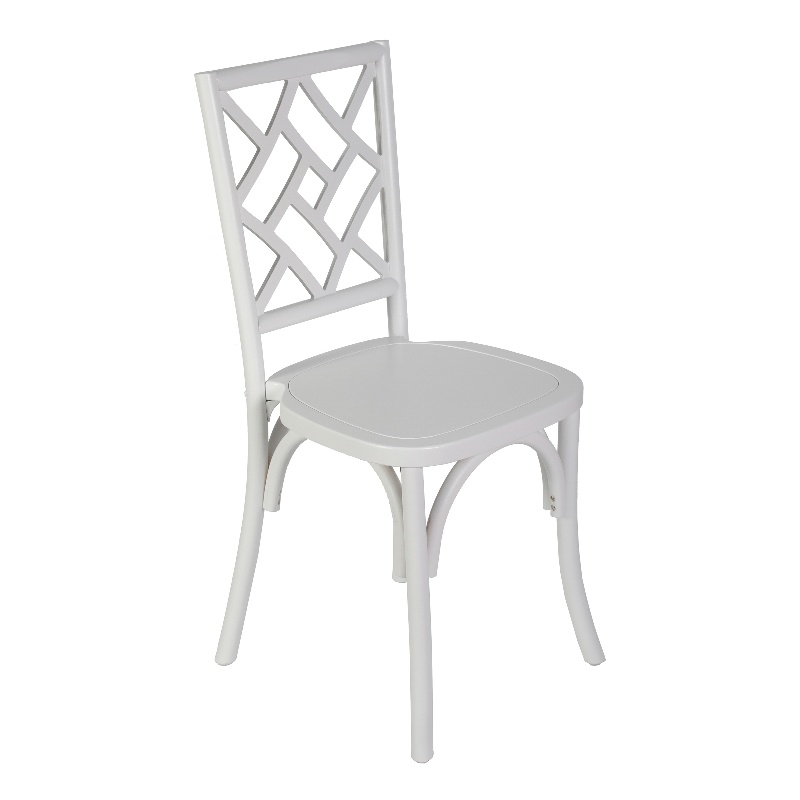 Pemberly Row Wood Stackable Dining Chair with Intricate Back Detail - White