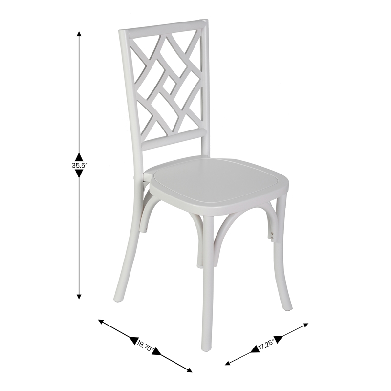 Pemberly Row Wood Stackable Dining Chair with Intricate Back Detail - White