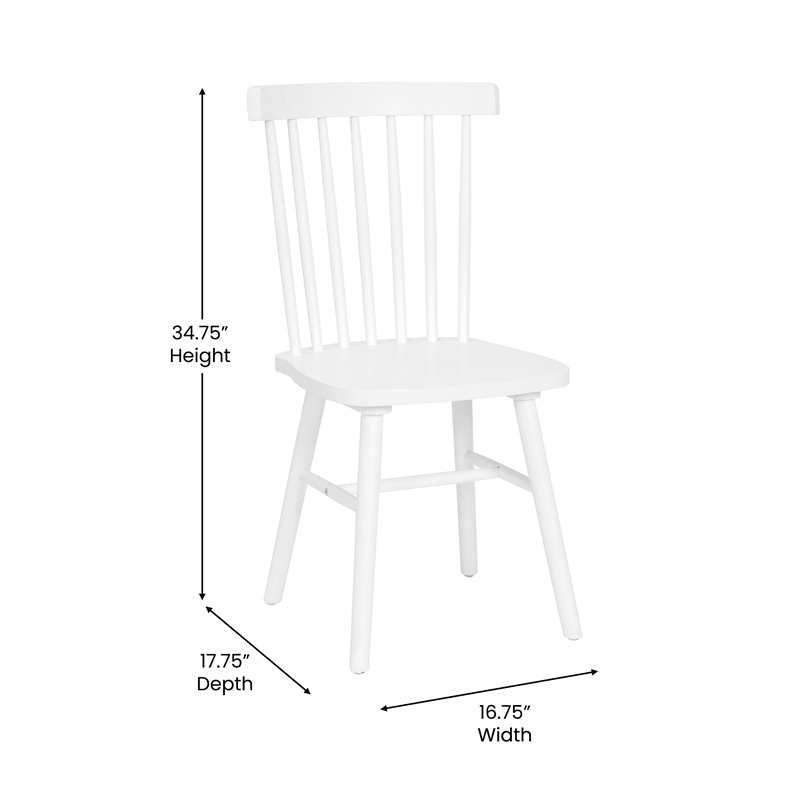 Pemberly Row Windsor Solid Wood Spindle Back Dining Chairs in White Set of 2