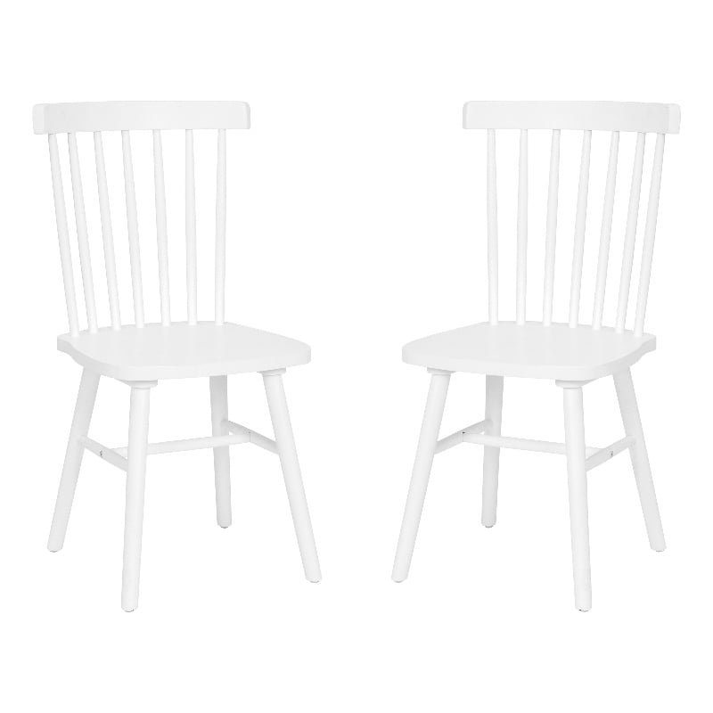 Pemberly Row Windsor Solid Wood Spindle Back Dining Chairs in White Set of 2