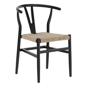 Pemberly Row Y-Back Style Wood & Kraft Paper Stack Dining Chair in Black/Natural
