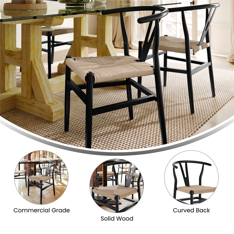 Pemberly Row Y-Back Style Wood & Kraft Paper Stack Dining Chair in Black/Natural