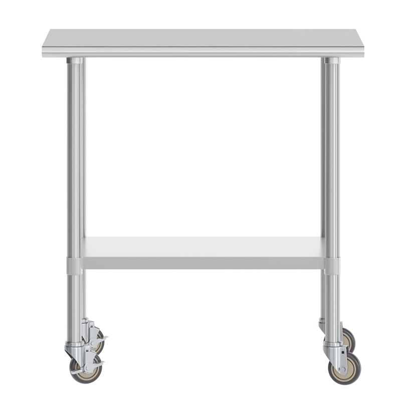 Pemberly Row 24x36 Stainless Steel 18 Gauge Work Table with Undershelf & Casters
