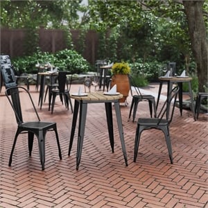 Pemberly Row 23.75&quot Poly Resin Restaurant Table with Steel Frame in Brown/Black