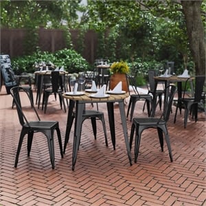 Pemberly Row 30&quot Poly Resin Restaurant Table with Steel Frame in Brown/Black