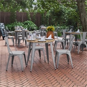 Pemberly Row 30&quot Poly Resin Restaurant Table with Steel Frame in Brown/Silver