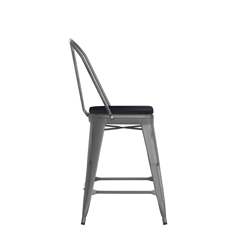 Pemberly Row Indoor Counter Stool with Poly Resin Colorful Seat in Silver/Black