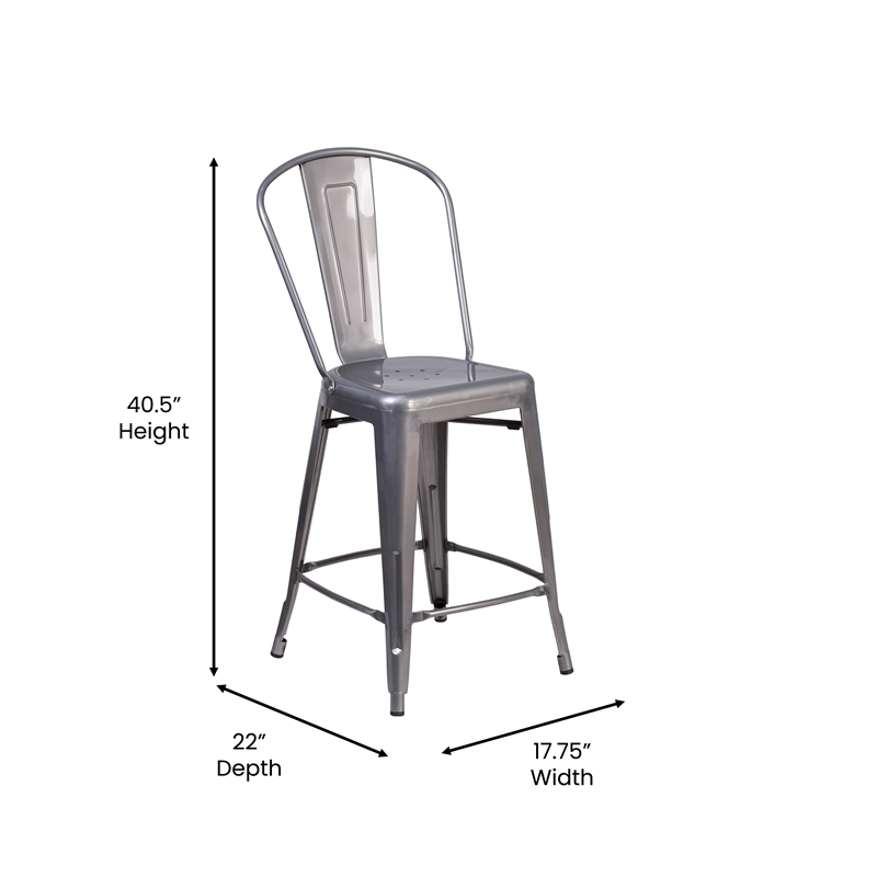 Pemberly Row Indoor Counter Stool with Poly Resin Colorful Seat in Silver/Gray