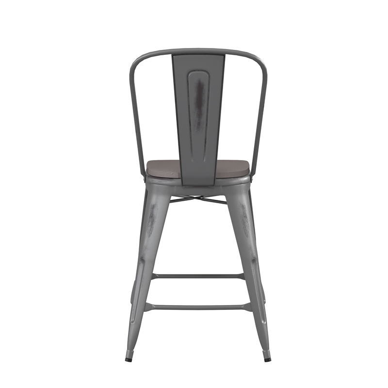 Pemberly Row Indoor Counter Stool with Poly Resin Colorful Seat in Silver/Gray