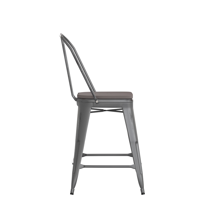 Pemberly Row Indoor Counter Stool with Poly Resin Colorful Seat in Silver/Gray