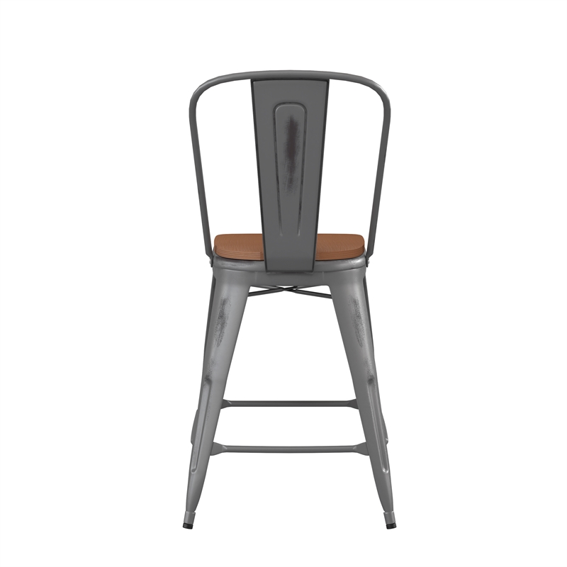 Pemberly Row Indoor Counter Stool with Poly Resin Colorful Seat in Silver/Teak