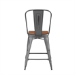 Pemberly Row Indoor Counter Stool with Poly Resin Colorful Seat in Silver/Teak