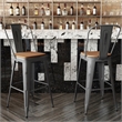 Pemberly Row Indoor Bar Stool with Poly Resin Colorful Seat in Silver/Teak