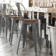 Pemberly Row Indoor Bar Stool with Poly Resin Colorful Seat in Silver/Teak