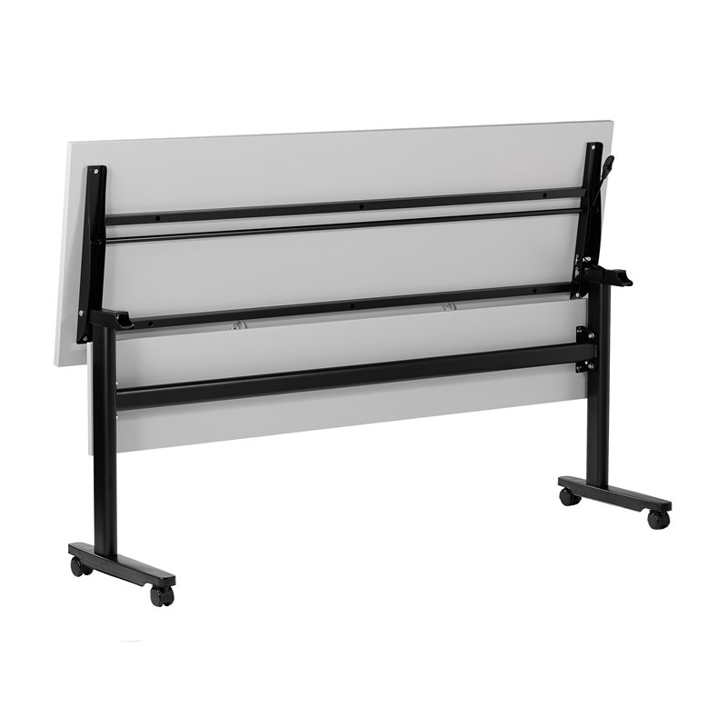 Pemberly Row Nesting Flip Training Table with Steel Frame & T-Legs in Gray/Black