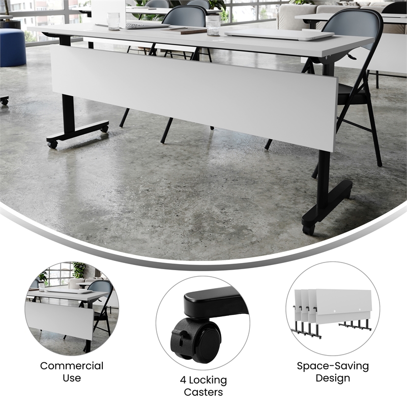 Pemberly Row Nesting Flip Training Table with Steel Frame & T-Legs in Gray/Black
