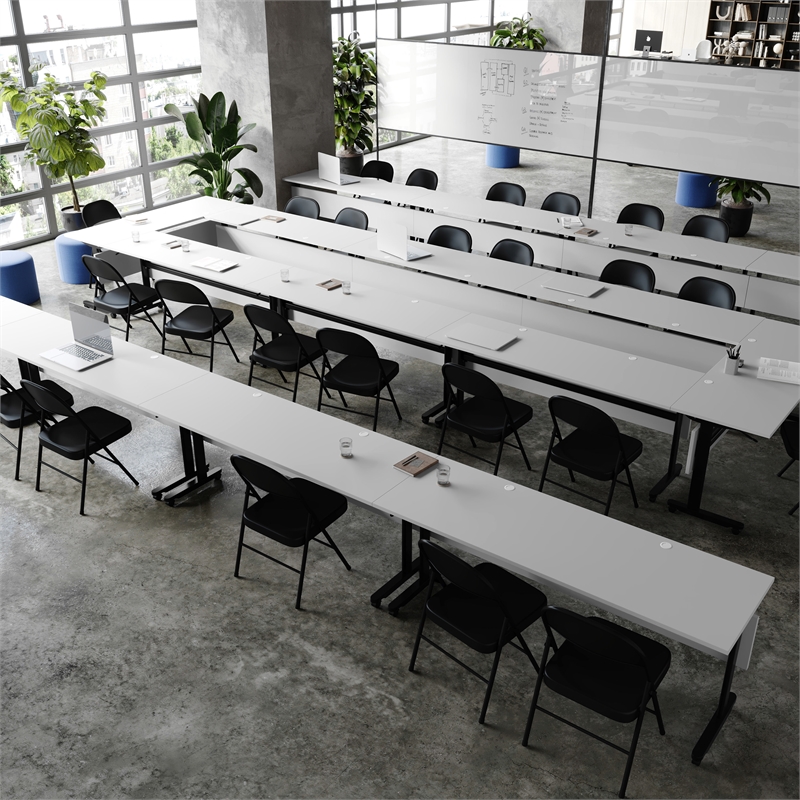 Pemberly Row Nesting Flip Training Table with Steel Frame & T-Legs in Gray/Black
