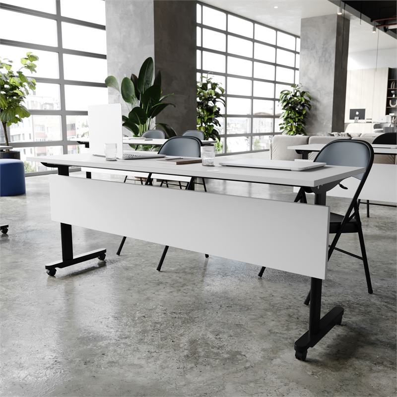 Pemberly Row Nesting Flip Training Table with Steel Frame & T-Legs in Gray/Black
