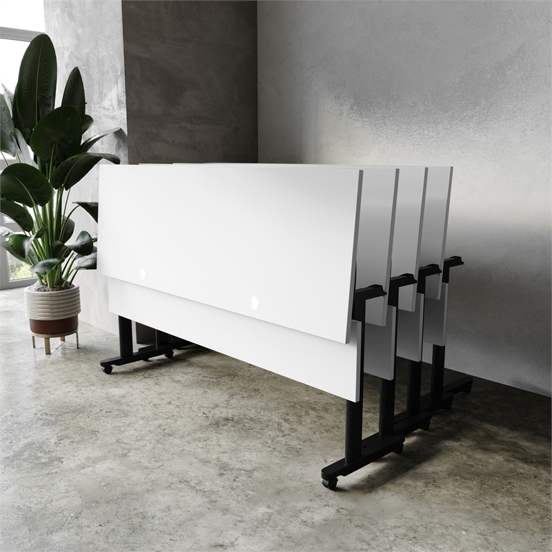 Pemberly Row Nesting Flip Training Table with Steel Frame & T-Legs in Gray/Black