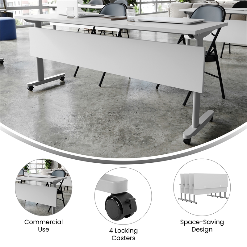 Pemberly Row Nesting Flip Training Table with Steel Frame and T-Legs in Gray
